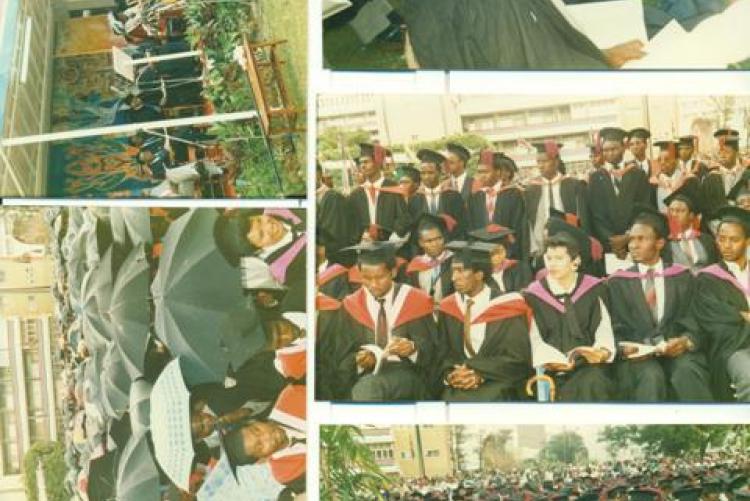 Graduands taking photos during and after the 1988 Graduation ceremony
