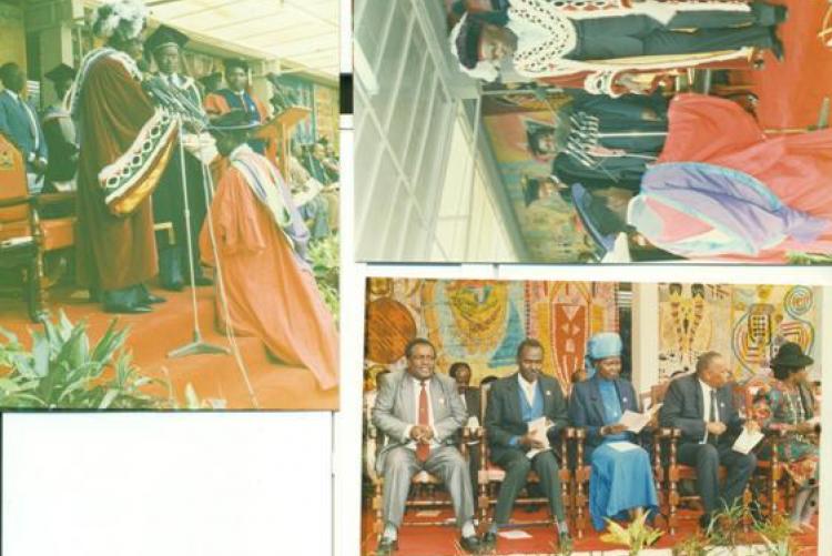 Various leaders lead by president Moi, leading the 1988 Graduation Ceremony