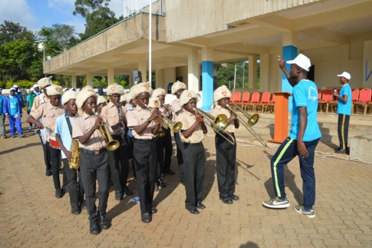 Kenyan Scouts prepare to lead a match during Nairobi's wellness week on 1st March 2020