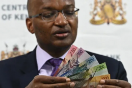 Central Bank of Kenya (CBK) Governor, Dr Patrick Njoroge the newly launched banknotes in Nairobi